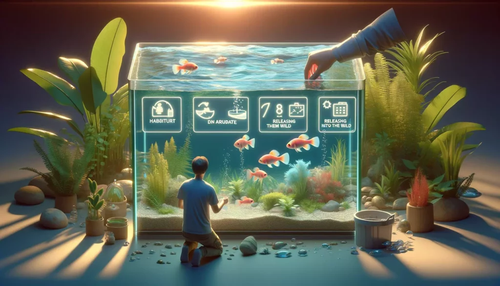 individual contributions to GloFish conservation and habitat protection. The scene shows a person re