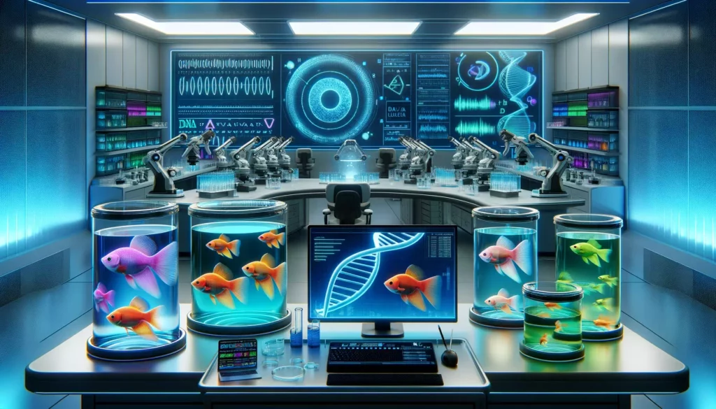 scientific laboratory focused on genetic engineering, representing the development of genetic modifications in GloFish.
