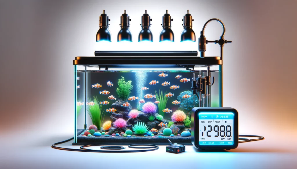 GloFish aquarium, focusing on the 'Lighting Requirements (Intensity and Duration) for GloFish Aquariums'. Th