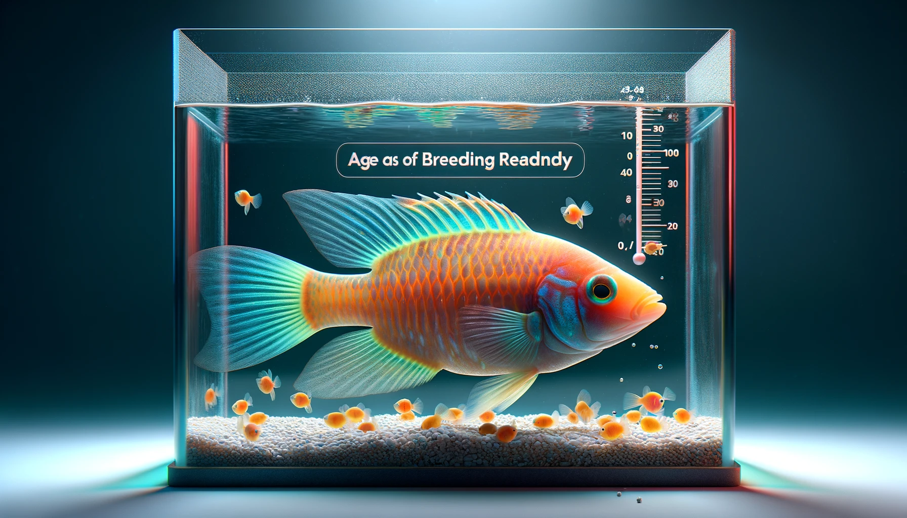 GloFish at the age of breeding readiness. The image should focus on a mature GloFish, displaying signs of reproductive maturi