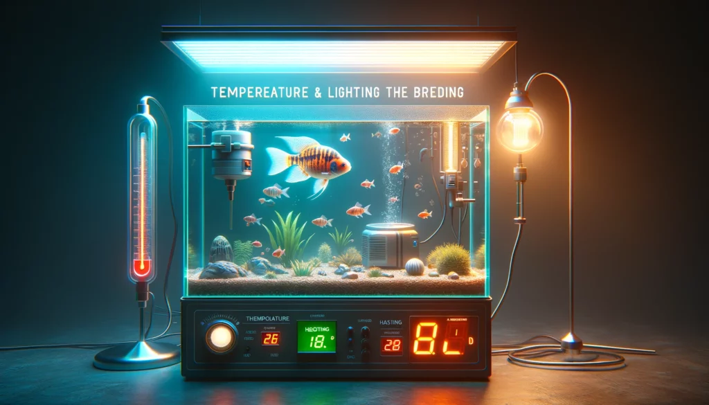 Temperature and Lighting in the Aquarium' for GloFish breeding. The image should