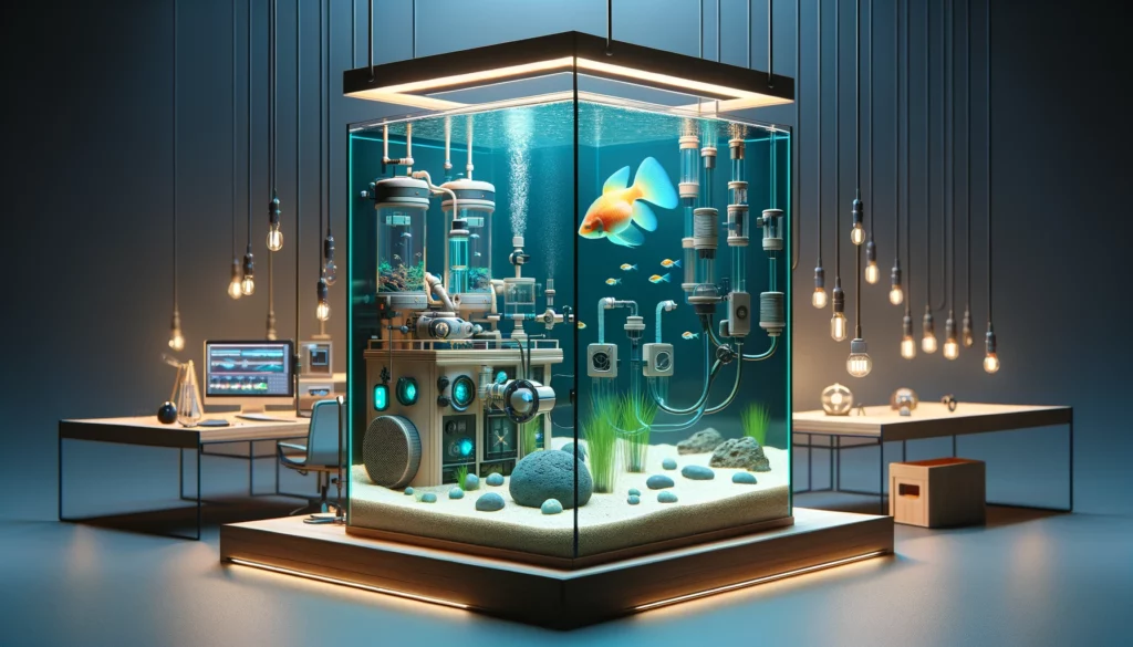 aquarium designed for the successful breeding of GloFish. The focus is on the environmental conditions within the tank, high