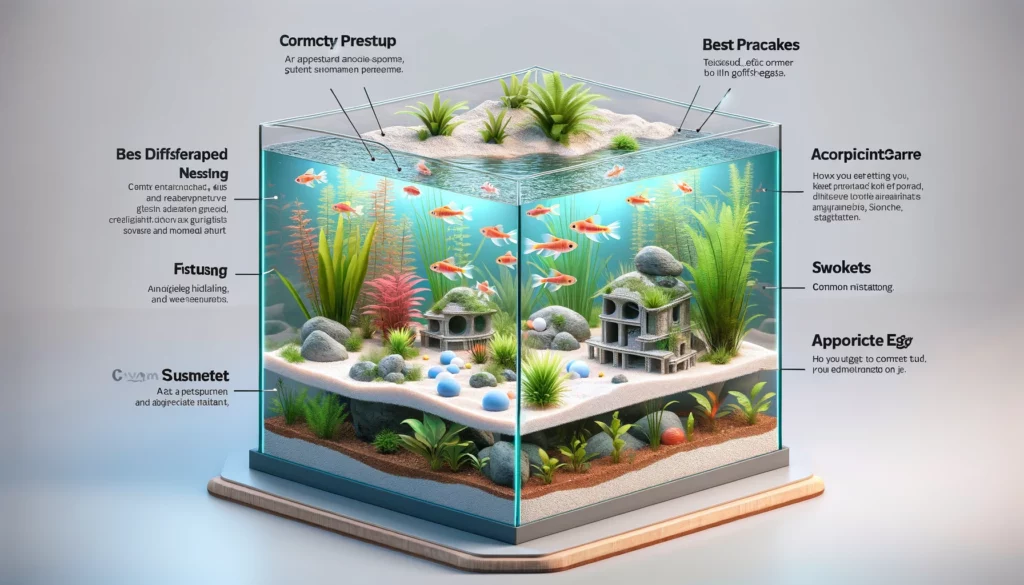process of setting up a GloFish nesting area in an aquarium, emphasizing best practices and common mistakes.