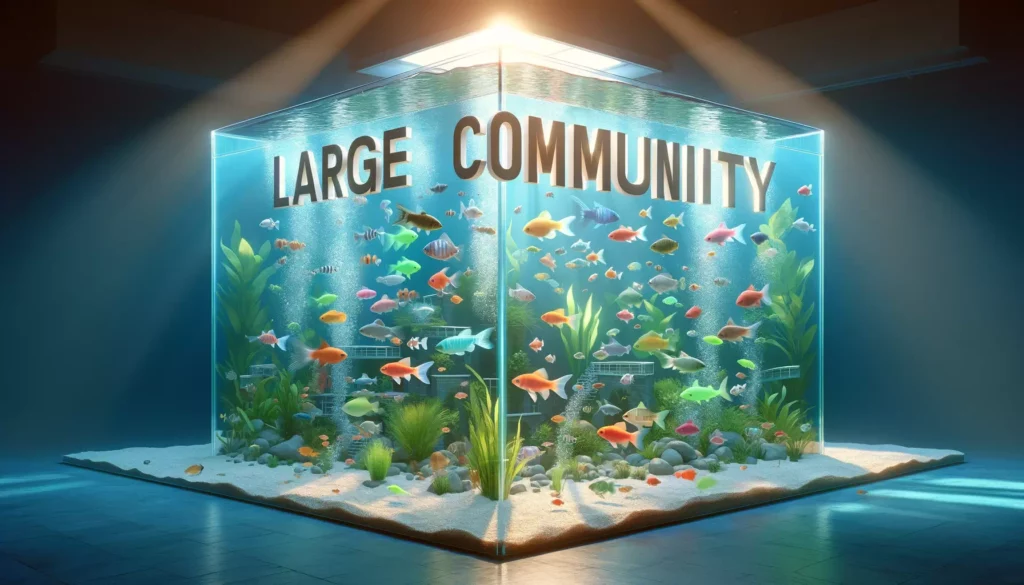 showcasing a large, community aquarium housing different species of GloFish together. Depict a h
