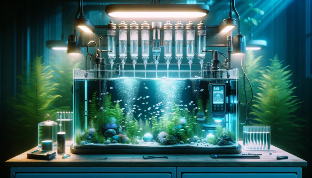 showcasing an aquarium set up to optimize conditions for GloFish egg development. The focus is on the water