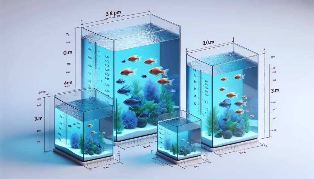 size and Volume of the Aquarium for GloFish'. The image should focus on a range of aquarium siz